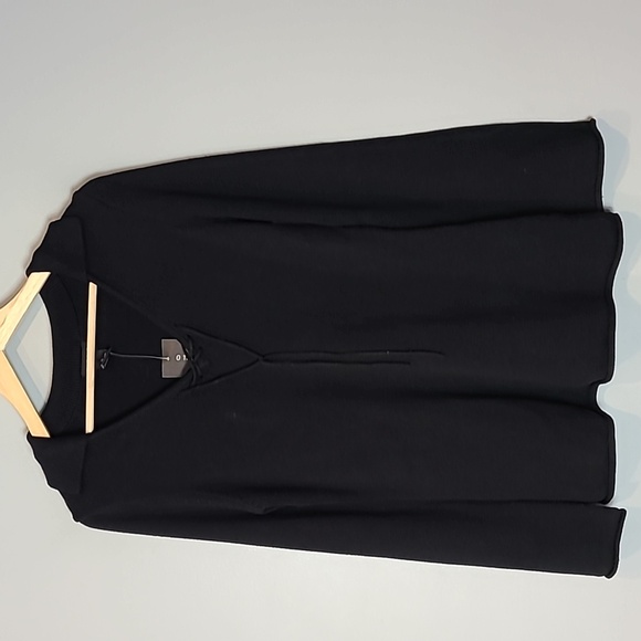 Vintage Sweaters - Vintage 90s Y2K One Step Up Lace Up Tunic Sweater Black Flare‎ Sleeve Size Large